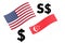 USDSGD forex currency pair vector illustration. American and Singapore flag, with Dollar symbol