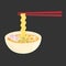 Use chopsticks to pinch the spicy instant noodles kawaii flat cartoon vector
