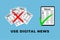 Use the digital news concept with a tab showing the news. Canceling or boycotting the newspaper. Choosing online news with a tab.