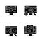 Use of digital technologies black glyph icons set on white space