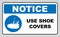 Use shoe covers sign. Protective safety covers must be worn, mandatory sign, illustration.