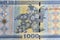 Used 1000 ruble bill of Belarus closeup