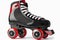 Used black quad roller skates on a white background