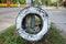 Used car tire painted in white used for car accident protection