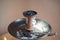 Used ceramic hookah bowl with tobacco