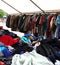 Used clothes in the outdoor flea market stall