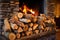 used firewood in an indoor fireplace