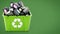 Used inkjet printer cartridges inside green recycle box. 3D illustration