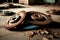 used rusty brake discs lie on floor in auto workshop