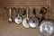 Used and time-worn kitchen utensils
