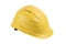 Used Yellow safety helmet isolated on white background. Clipping path saved. Protection helmet, construction equipment. Yellow har