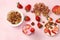 Useful breakfast, food for children, strawberry yogurt and granola, on a bright table. The concept of healthy and natural food.