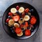 Useful breakfast of fruits and berries, top view