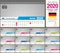 Useful desk triangle calendar 2020 template, with space to place a photo. Size: 22 cm x 12 cm. Format horizontal. German version