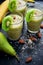 Useful green smoothie with fruit, almond and oat bran