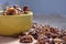 Useful walnuts on a burlap.