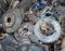 Useless, worn out rusty brake discs shock absorber and other