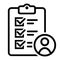 User checklist vector icon, manager candidate illustration sign, account activity symbol.