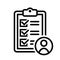 User checklist vector icon, manager candidate illustration sign, account activity symbol.