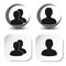 User and community black symbols. Simple man silhouette. Profile labels on white square sticker and round symbol. Sign of member