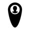 User destination icon vector male person profile avatar with map marker pin symbol in flat color glyph pictogram