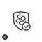 User group privacy vector icon, line outline authentic or confidential team data, two persons protected with shield and