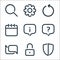 user interface line icons. linear set. quality vector line set such as antivirus, lock, chat, question, information, calendar,