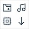 User interface line icons. linear set. quality vector line set such as arrow down, processor, melody