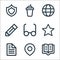 user interface line icons. linear set. quality vector line set such as book, location, file, star, eye glass, pencil, globe,