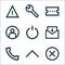 user interface line icons. linear set. quality vector line set such as cancel, arrow up, call, inbox mail, shutdown, user, coupon