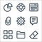 user interface line icons. linear set. quality vector line set such as eraser, folder, apps, chat, settings, paper clip, web