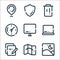 user interface line icons. linear set. quality vector line set such as gallery, map, notes, laptop, computer, clock, trash bin,