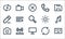 User interface line icons. linear set. quality vector line set such as hardware, desktop computer, photo camera, refresh, wireless