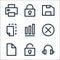 user interface line icons. linear set. quality vector line set such as headphones, unlock, file, cancel, bar graph, cut, save file