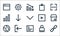 user interface line icons. linear set. quality vector line set such as hyperlink, report, globe, user, bars, video player,