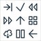 user interface line icons. linear set. quality vector line set such as left arrows, pause, downloading, menu, up arrow, fast