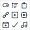 User interface line icons. linear set. quality vector line set such as melody, check mark, calendar, processor, video player,