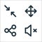 user interface line icons. linear set. quality vector line set such as no sound, share, move