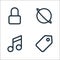 User interface line icons. linear set. quality vector line set such as notes, music, browser