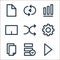 user interface line icons. linear set. quality vector line set such as play button, data, photocopy, cog, shuffle, touchpad, bar