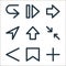 user interface line icons. linear set. quality vector line set such as plus, bookmarks, back, scale, upload, share arrow, right,