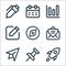 user interface line icons. linear set. quality vector line set such as rocket, push pin, send, newsletter, compass, edit,