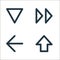 user interface line icons. linear set. quality vector line set such as upload, left arrows, fast foward