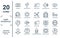 user.interface linear icon set. includes thin line video edition, new email envelope, hours, cross, anti clockwise, rounded point