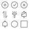 User interface outline icon set include add,check,close,connection,torch,silent,circle,square