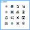 User Interface Pack of 16 Basic Flat Color Filled Lines of line, school, earth, light, lamp