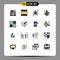 User Interface Pack of 16 Basic Flat Color Filled Lines of note, chat, network, thumbnails, grid