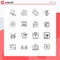 User Interface Pack of 16 Basic Outlines of bar, shopping, summer, eshop, face