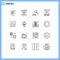 User Interface Pack of 16 Basic Outlines of chinese, projector, auction, people, market share