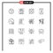 User Interface Pack of 16 Basic Outlines of data, wireless, colorful flowers, mobile, bluetooth